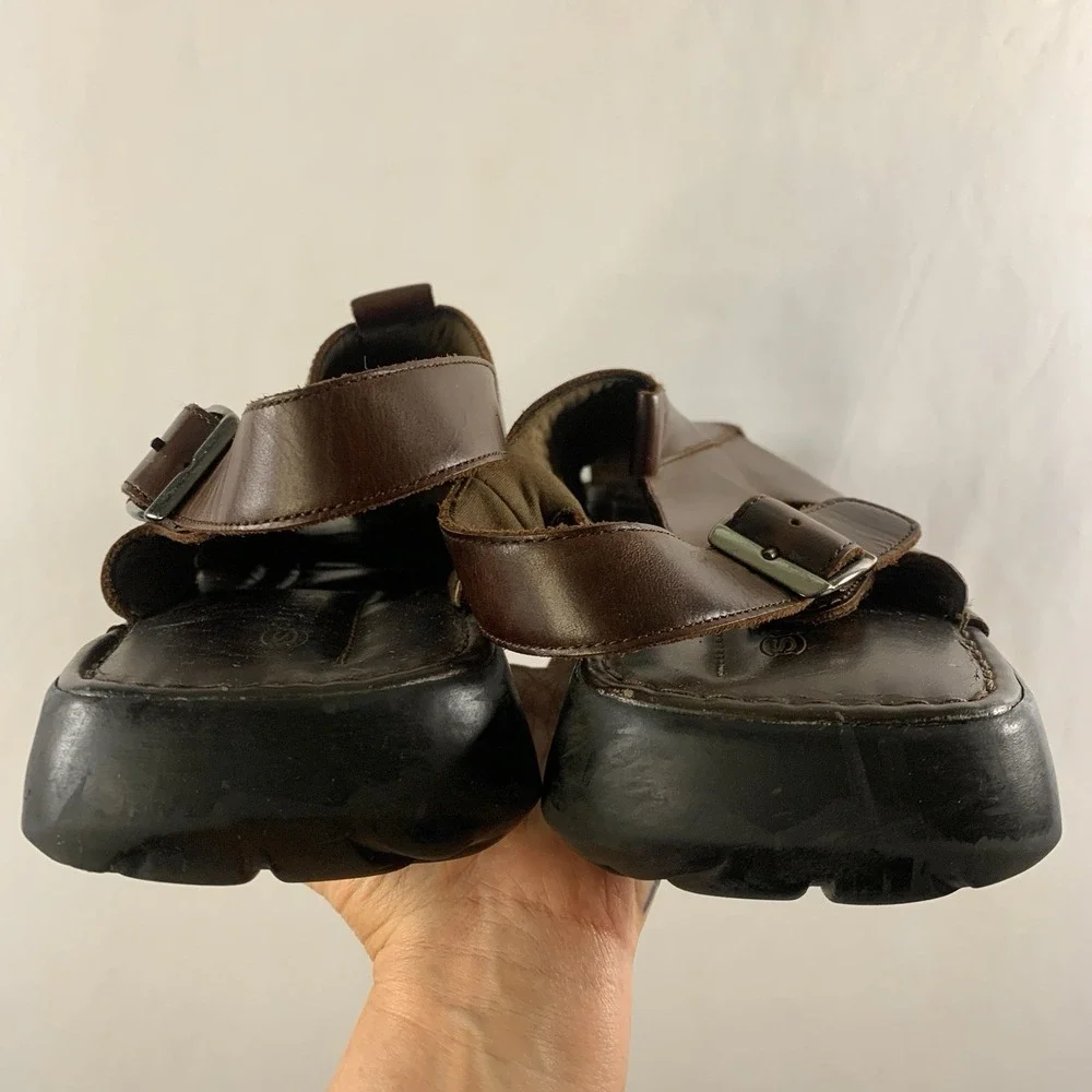 Skechers Mens Y2K Leather Closed Toe Fisherman Sandals Size 14 Brown Adjustable